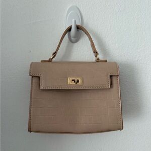 Tan Croc-Embossed Handbag